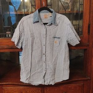 gingham denim short sleeved buttonup